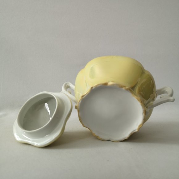 Vintage Yellow Lusterware Sugar or Condiment Bowl with Lid, Unique Design - Picture 3 of 3